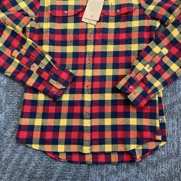 Fjallraven Flannel Shirt Mens Large Red Plaid Skog Slim Fit Long Sleeve Outdoor - Picture 2 of 10